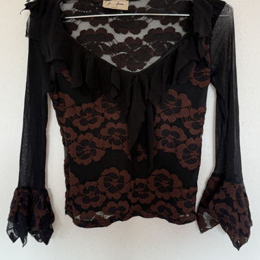 Vintage Y2K Black Brown Floral Lace mesh blouse 