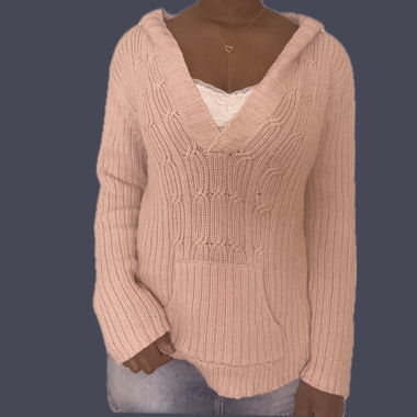 Hoodie vintage Y2K col en V en maille torsadée