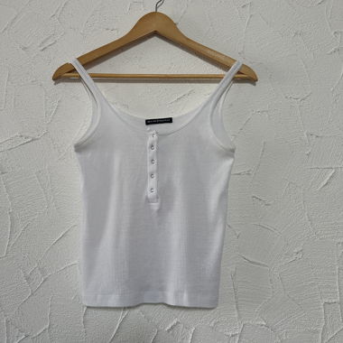 Top smanicato bianco a coste Brandy Melville