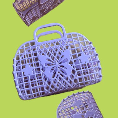 Lilac plastic basket with butterfly