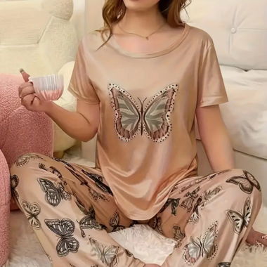 Butterfly designed comfy nightwear with pant