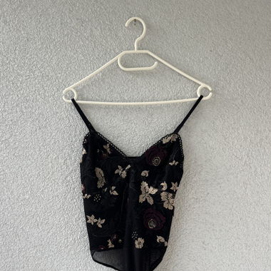 Black Bodysuit with Floral Pattern
