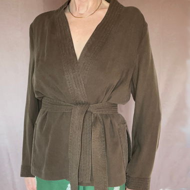 Giacca kimono marrone minimalista con cintura M
