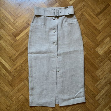 Beige Linen Pencil Skirt