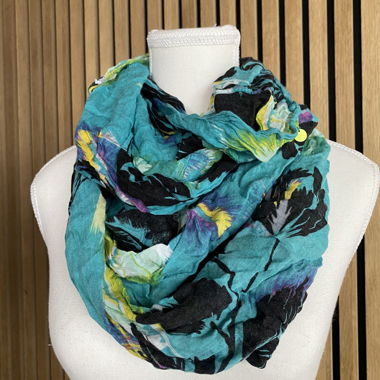 Snood turquoise à motif floral