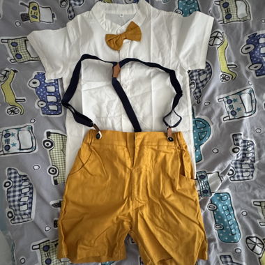 Ensemble garçon chemise shorts, bretelles gr 120.130.150