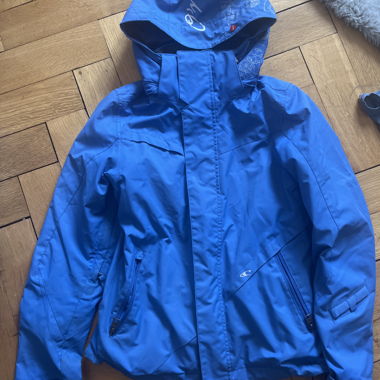 Blue outdoor jacket with hood