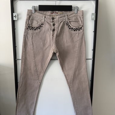 Please Jeans Beige Borchie Made in Italy, Taglia L