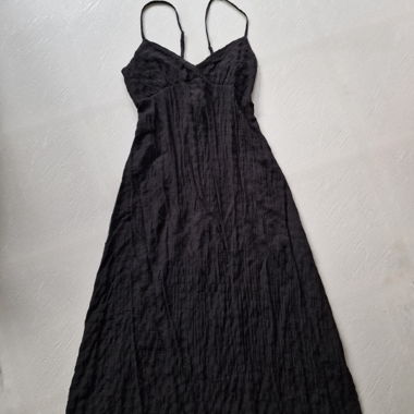 Cute Black Linen/Cotton Long Dress