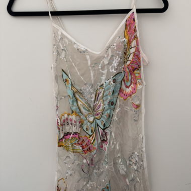 Top trasparente vintage con stampa farfalle