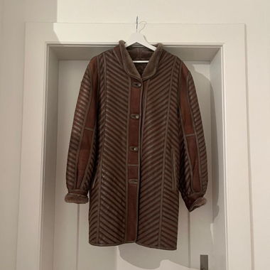 Brown Shearling-Trimmed Coat