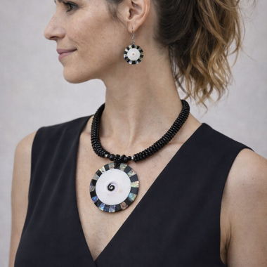 Earrings and Necklace Set with Beads and Stone NEW