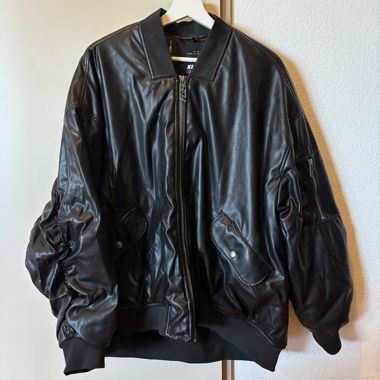 Veste bomber noire aspect cuir