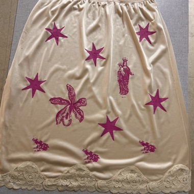 Upcycled Vintage Slip Skirt - Pink Stars & frogs