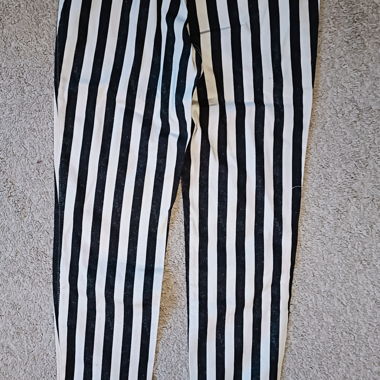 Black-and-white striped fabric trousers