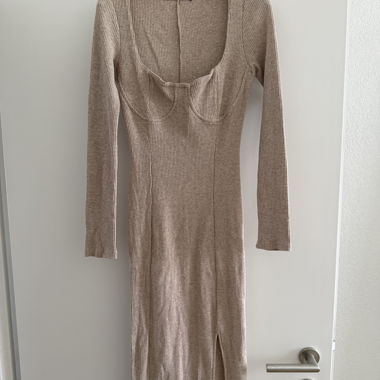Beige Ribbed Long Dress