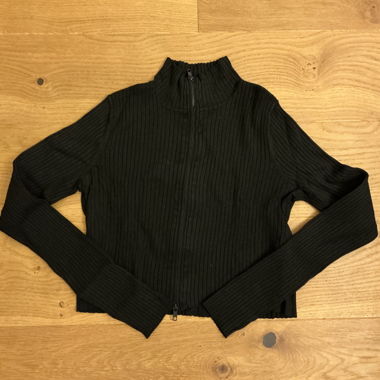 Black Ribbed Cardigan with Zipper