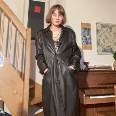Manteau trench en cuir véritable vintage 90s
