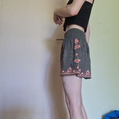 Embroidered Green Shorts