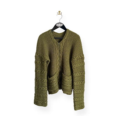 Cardigan vert en maille torsadée, 100% laine