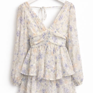 Mini abito in chiffon floreale con scollo a V