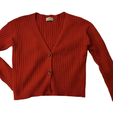 Cardigan en maille côtelée rouge (M)