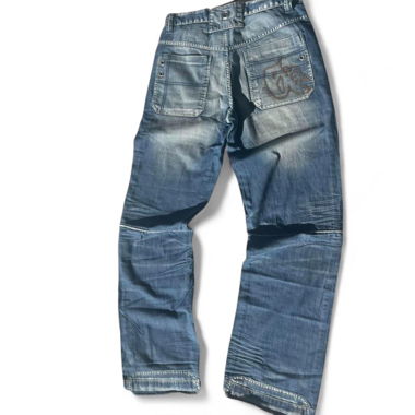 Jeans bleus Ocean Pacific Y2K délavés à l’effet vieilli à jambe large