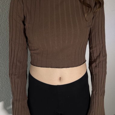 Crop Top Marrone a Maniche Lunghe (Bauchfrei)
