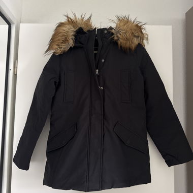 Black Parka with Faux Fur Hood