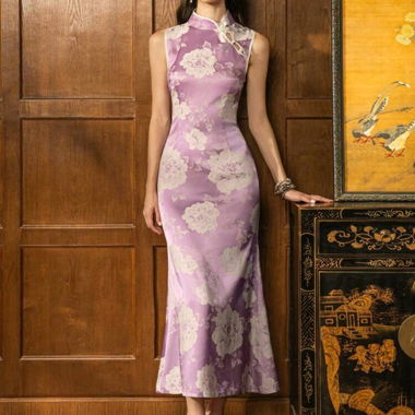 Robe longue chinoise violette