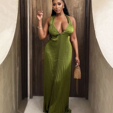 Green Pleated Maxi Dress