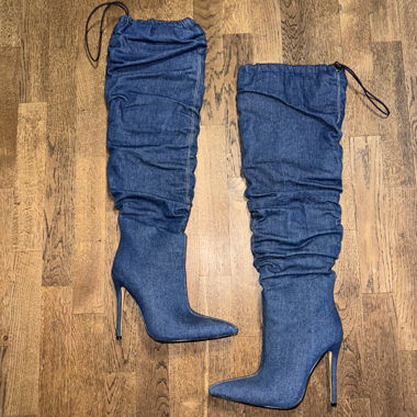High-heel denim boots
