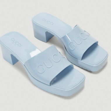Mules à talons en caoutchouc Gucci / bleu clair
