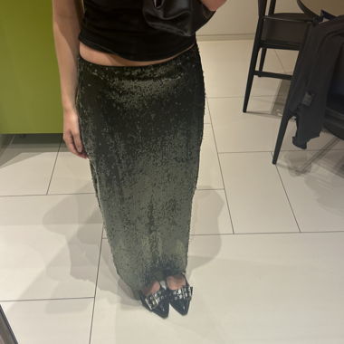 Dark Green Sequin Maxi Skirt