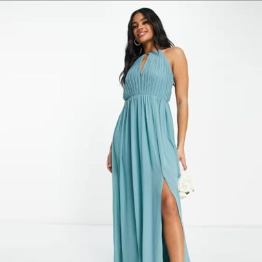 Meeresblaues Maxikleid aus Chiffron