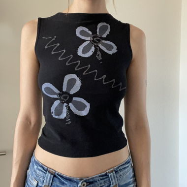 90s Highneck Sleeveless Shirt mit Blumenprint 