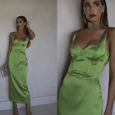 Abito in raso verde ZARA S