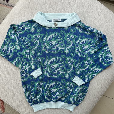 Vintage-Pullover MESSAGGI mit blau-grünem Muster