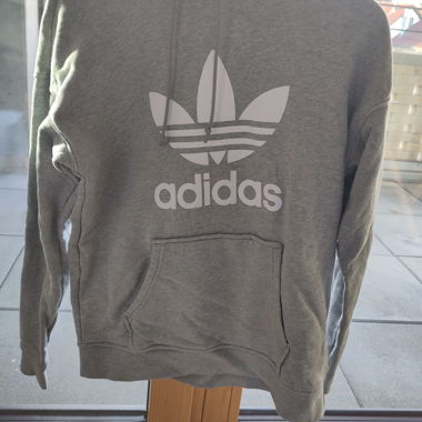 Felpa con cappuccio Adidas grigia con logo Trefoil XS