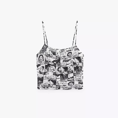 Zara Tulle Black & White Crop Top with Comic Print