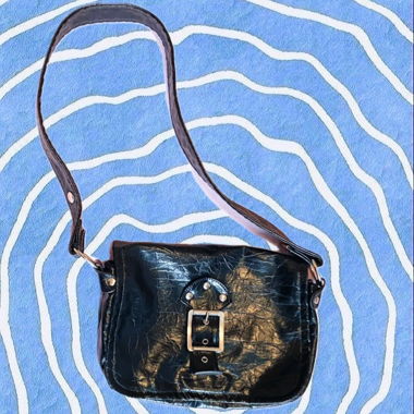 black faux leather shoulder bag