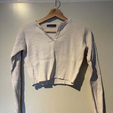 Crop Henley manica lunga bianco