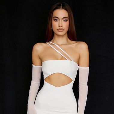 House of CB Loulou Ivory Satin Cutout Midi Dress
