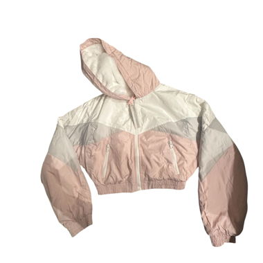 Giacca con cappuccio cropped rosa/bianco