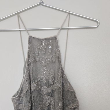 Designer Vintage halter top glitter silver 