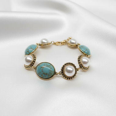 Bracelet avec perles et pierres dorées