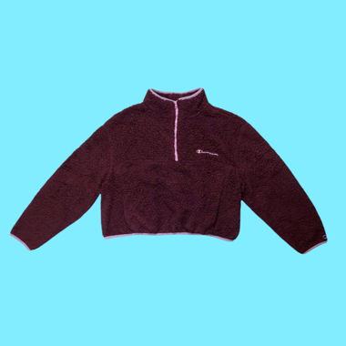 Purple Champion cropped 1/4 ZIp Fleece Sweater 
