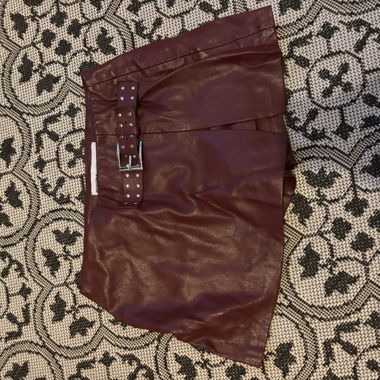 Bershka Faux Leather Skirt Wine Red