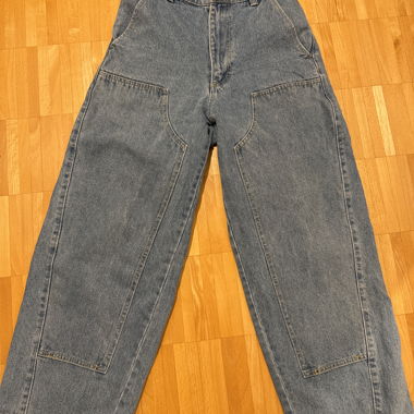 Jean large taille haute en denim bleu 