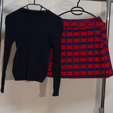 Clockhouse Plaid Skirt - Blue Cardigan Size L